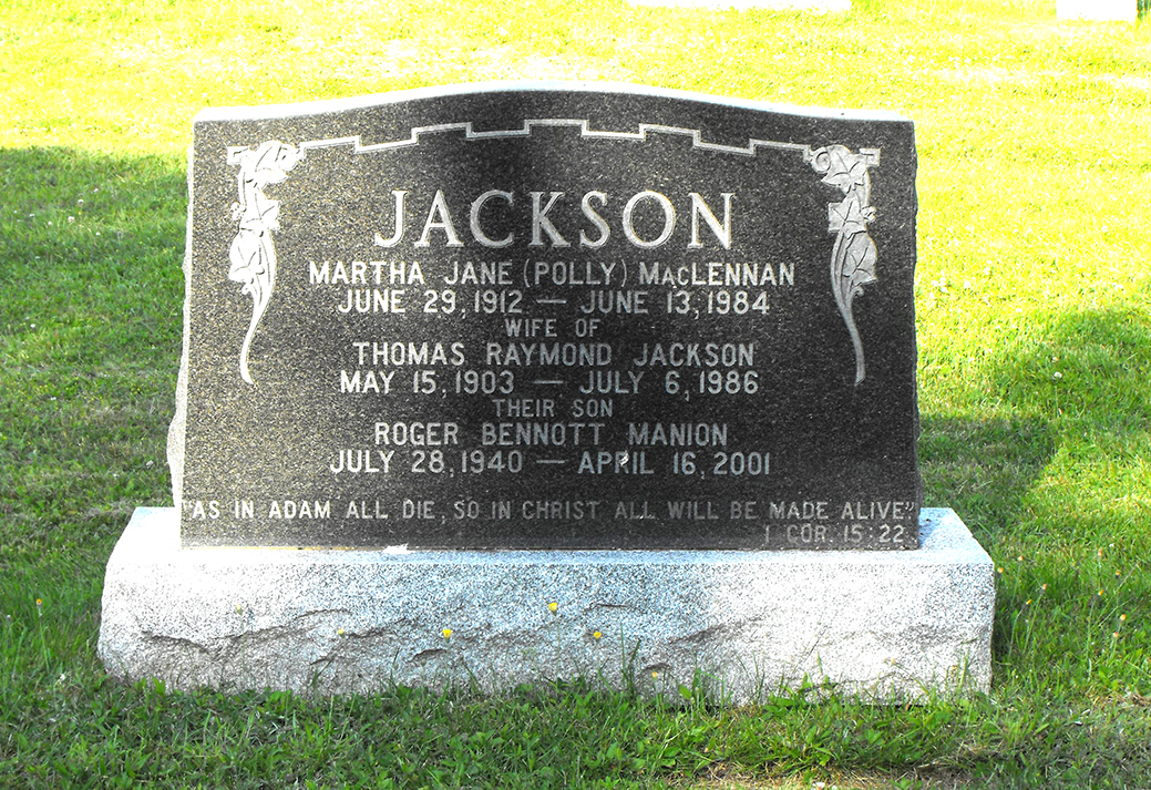 Photo of headstones/Martha Jane MacLennan 1912-1984 hdstn Murray River cem PEI